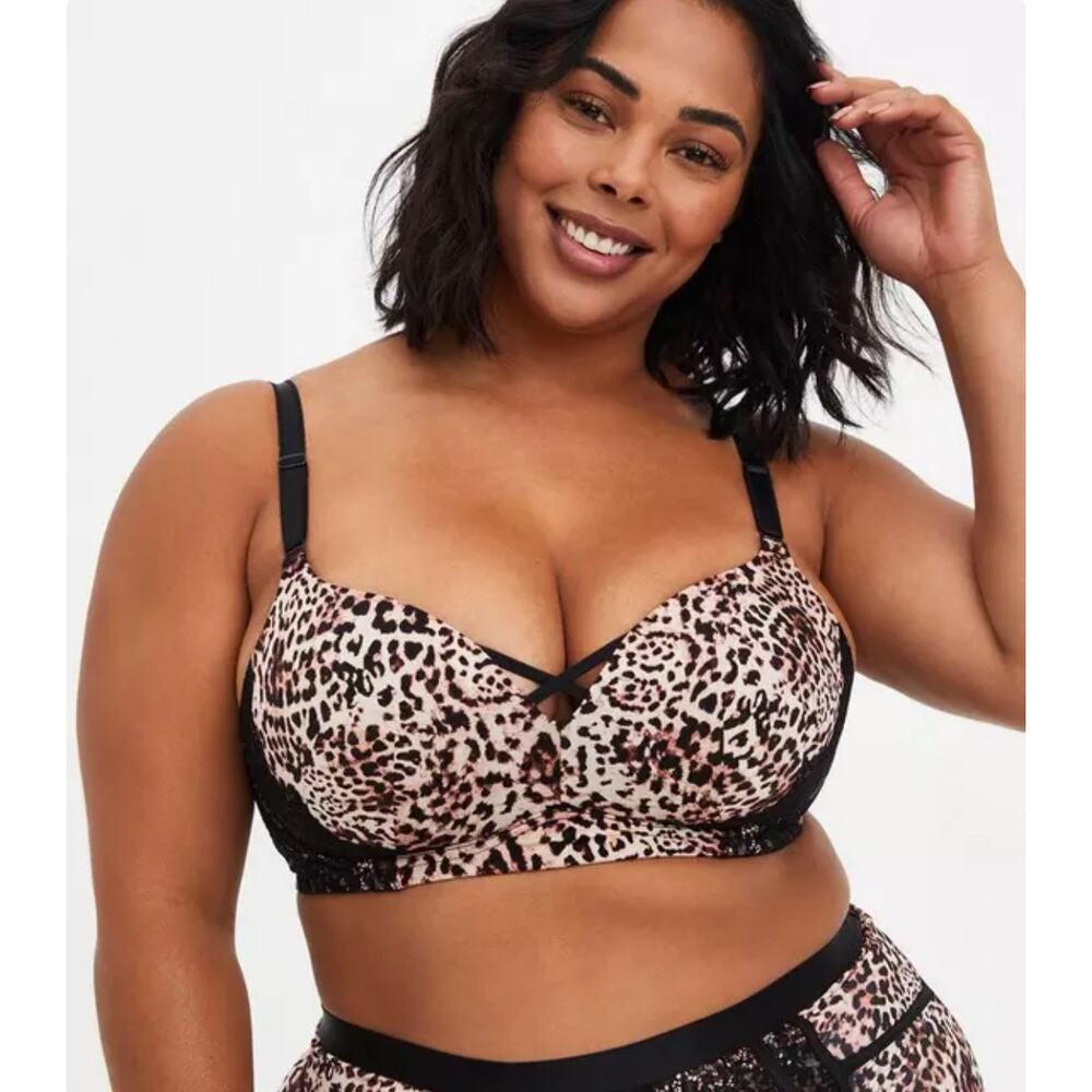 Torrid Dream Wire-Free Leopard Print Lace Detail Push-Up Bra Size 46C